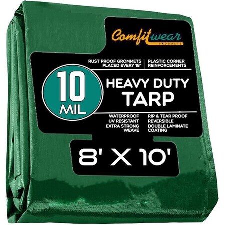Comfitwear 10 MIL Heavy Duty Multi-Purpose Tarp Cover Rust Proof Waterproof Reinforced Edges Green/Black MTGB-810